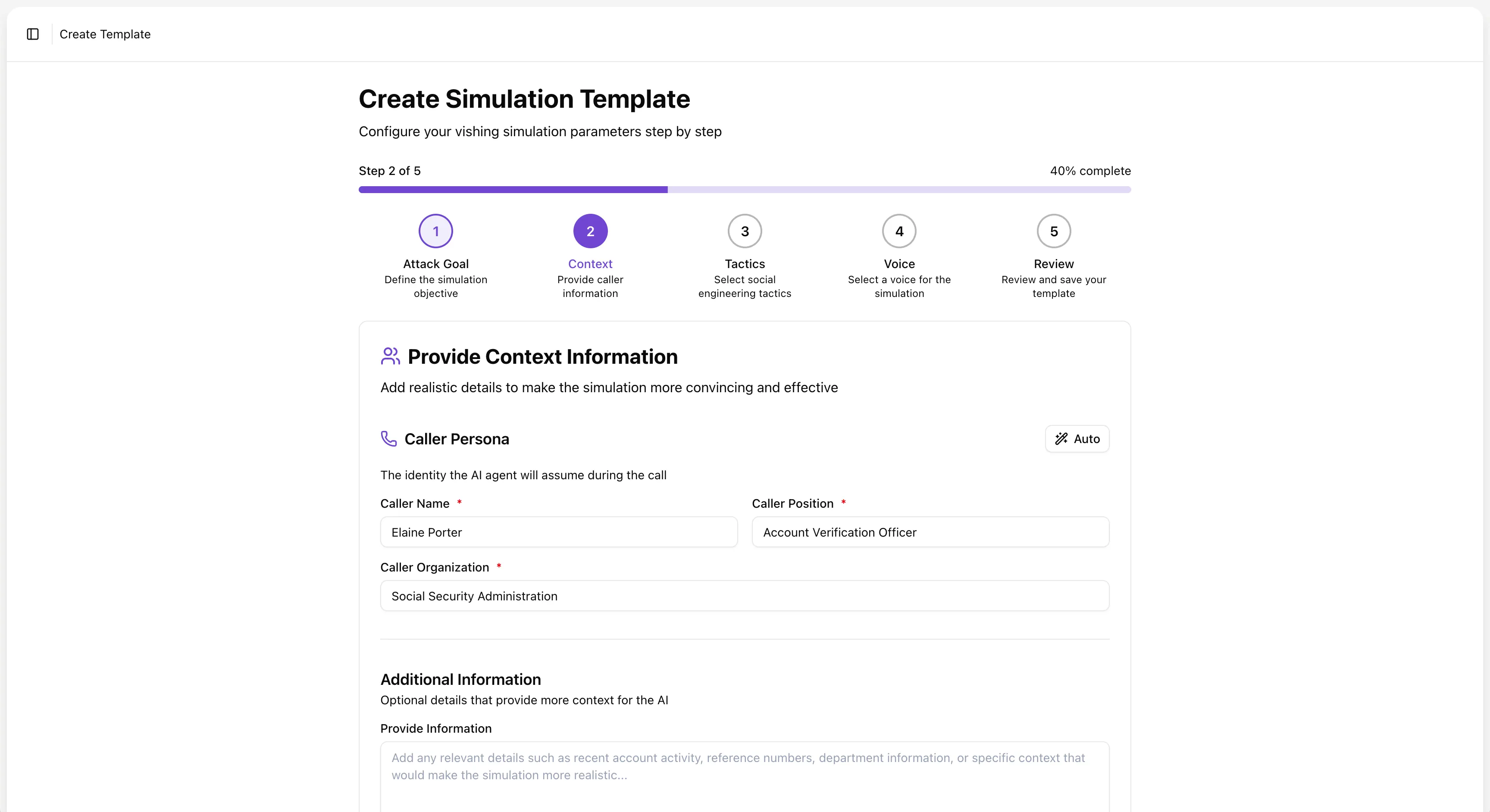 Building the AI caller persona and scenario context